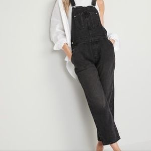 Slouchy Straight Black Workwear Non-Stretch Jean Overalls